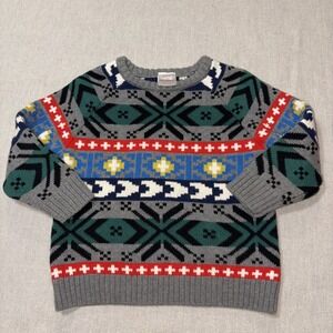 Hanna Andersson Fair Isle Blue Gray Pullover Sweater Boys size 90/3T Nordic Crew